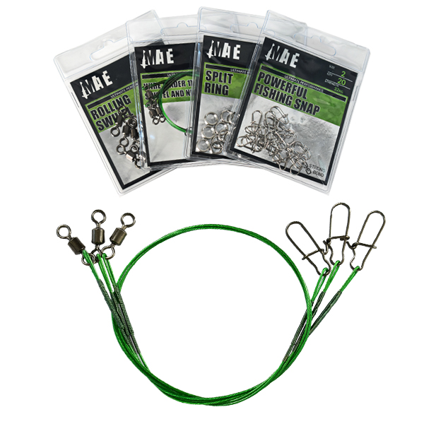 Mate Wire Leader 1×7 w/Rolling Swivel  and Nice Snap Green