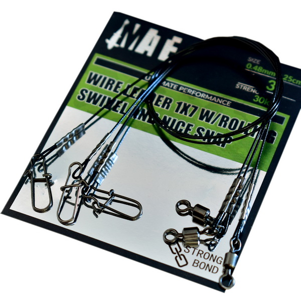 Mate Wire Leader 1×7 w/Rolling Swivel  and Nice Snap Black