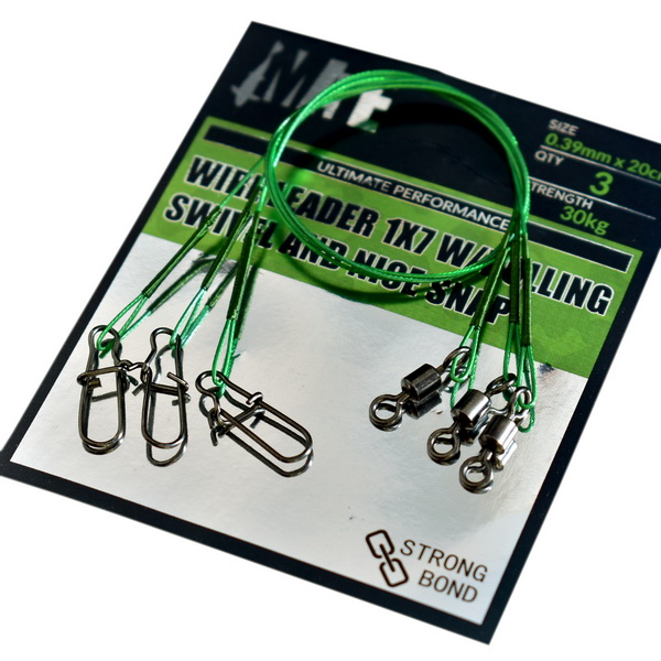 Mate Wire Leader 1×7 w/Rolling Swivel  and Nice Snap Green