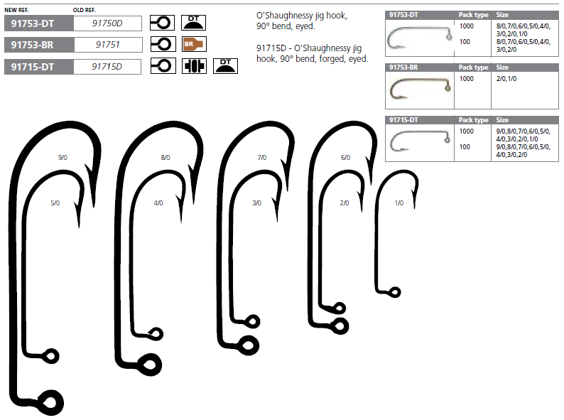 Mustad 91750-DT O`SHAUGHNESSY JIG HOOKS