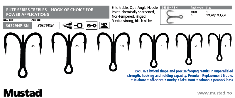 Mustad 36329NP-BN Ultrapoint Treble 3x Strong